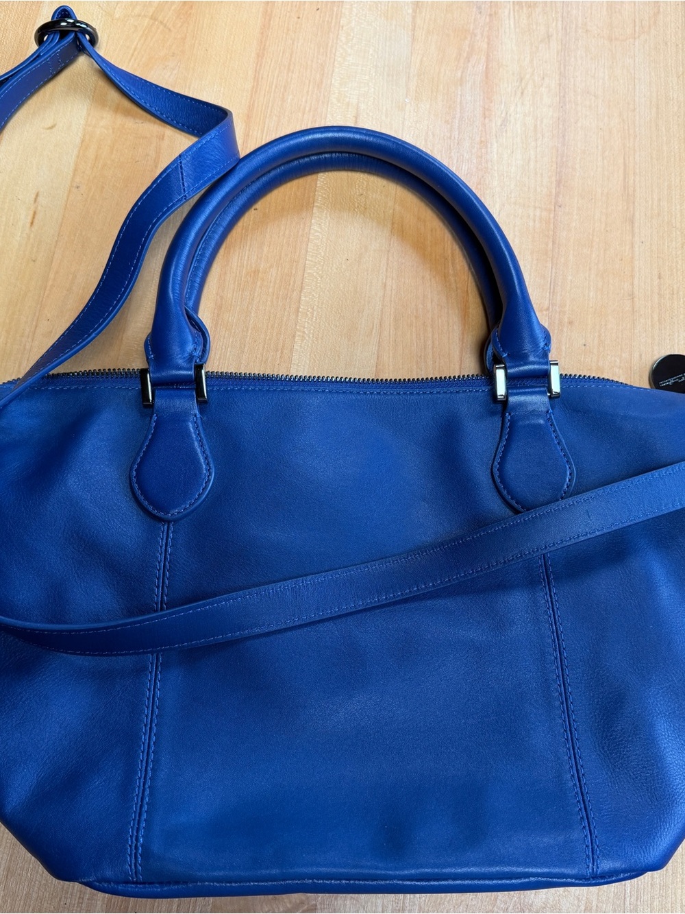 Structured Royal Blue Leather Shoulder Bag with Top Handles